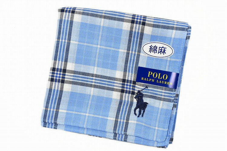 ポロ ラルフローレン ハンカチ 綿 麻 1枚 メンズ ブランド POLO Ralph Lauren ライト ブルー チェック ネイビー ロゴ 刺繍 男性 紳士 