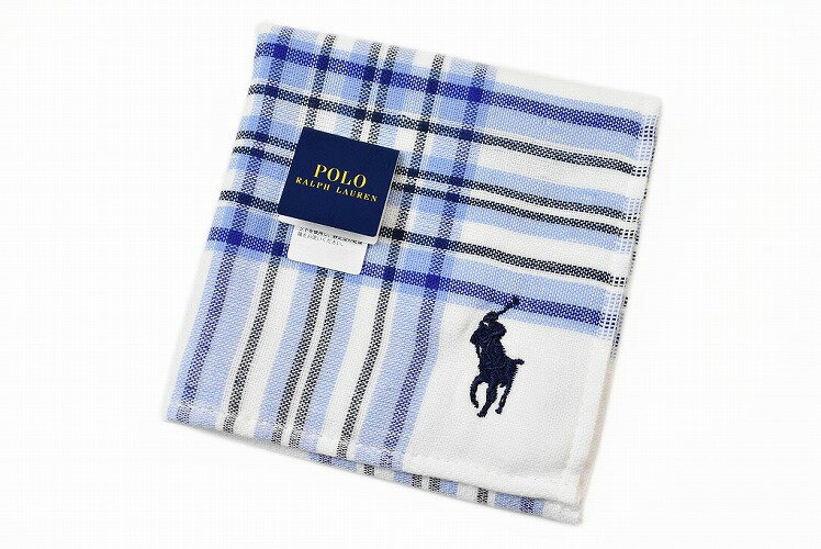 ポロ ラルフローレン タオルハンカチ タオル ハンカチ 1枚 メンズ ギフト プレゼント 綿 ブランド ビジネス POLO Ralph Lauren 白 ホワイト × ブルー タータン チェック ロゴ 刺繍 男性 紳士 ハンドタオル 