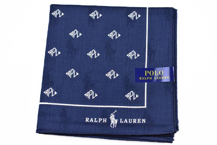 ポロ ラルフローレン 大判 ハンカチ 1枚 メンズ ブランド POLO Ralph Lauren 紺 ネイビー ロゴプリント シャドーロゴ 男性 紳士 【あす楽】