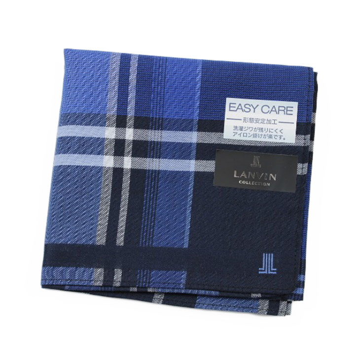 ランバン コレクション ハンカチ 1枚 メンズ 綿 ブランド ハイブランド LANVIN COLLECTION 紺 ネイビー × ブルー チェック ロゴ 男性 紳士 父の日 実用的 20代 30代 40代 50代 60代 70代 プレゼント ギフト おしゃれ ポイント消化