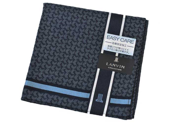 形態安定ハンカチーフ ランバン コレクション ハンカチ 1枚 メンズ ブランド LANVIN COLLECTION ネイビー グレー ライトブルー ライン デザイン 男性 紳士 【あす楽】