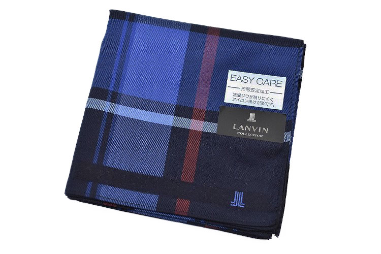 形態安定ハンカチーフ ランバン コレクション ハンカチ 1枚 メンズ ブランド LANVIN COLLECTION ネイビー × レッド × ブルー チェック 男性 紳士 【あす楽】