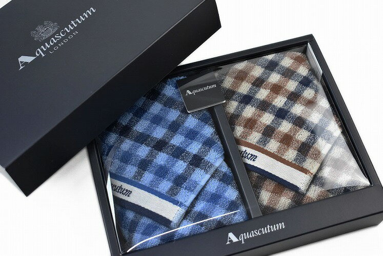 センスのいいメンズハンカチ アクアスキュータム タオルハンカチ 2枚 セット メンズ ブランド Aquascutum 専用箱付 青 ブルー チェック 茶 ブラウン 男性 紳士 20代 30代 40代 50代 ギフト プレゼント ハンドタオル ハンカチ 父の日 【あす楽】