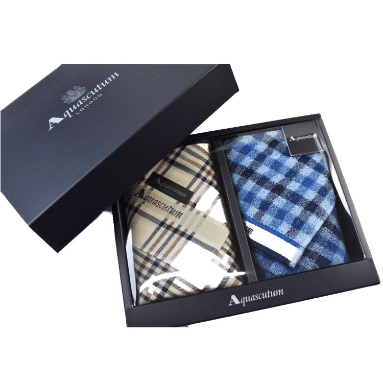 アクアスキュータム ハンカチ タオルハンカチ 2枚 セット メンズ ブランド Aquascutum 専用箱付 青 ブルー チェック 茶 ブラウン 男性 紳士 20代 30代 40代 50代 ギフト プレゼント ハンドタオル ハンカチ 父の日