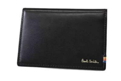 ポールスミス カードケース パスケース 定期入れ メンズ ブランド Paul Smith ストライプステッチタブ 二つ折り 専用箱付 黒 ブラック 男性 紳士 本革 PSC831