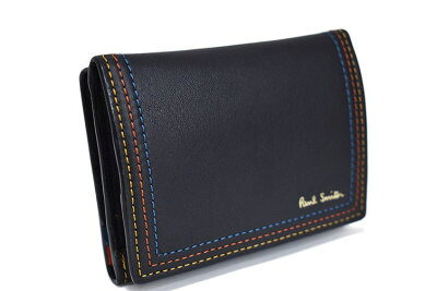 ポールスミス ミニ財布 二つ折り 財布 コインケース カードケース 小銭入れ メンズ ブランド Paul Smith ストライプ ステッチ 黒 男性 紳士 コンパクト財布 本革 レザー コンパクト おしゃれ 小銭入れあり 20代 30代 40代 50代 ギフト プレゼント PSC690