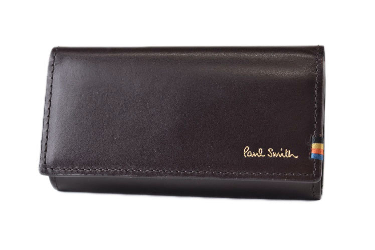 ポールスミス キーケース 4連 メンズ ブランド Paul Smith ストライプステッチタブ キーリング付 専用箱付 濃茶 チョコ おしゃれ 20代 30代 40代 50代 男性 紳士 本革 PSC833 訳あり