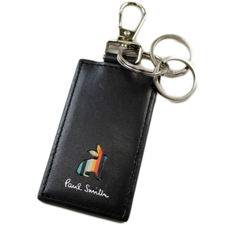 ポールスミス キーリング 3連 メンズ ブランド Paul Smith マーケトリーストライプラビット キーホルダー 専用箱付 黒 ブラック おしゃれ 20代 30代 40代 50代 男性 紳士 本革 BPS650 訳あり