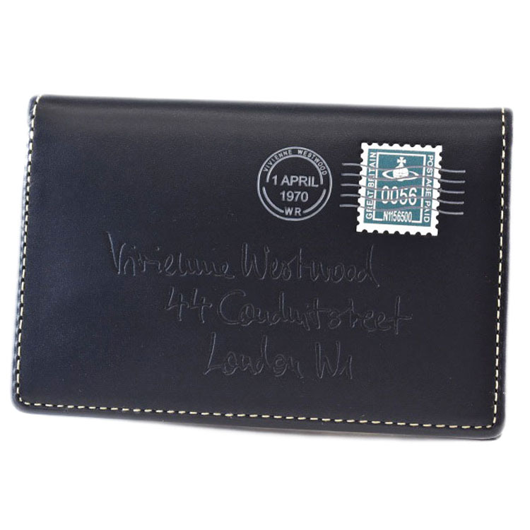 ヴィヴィアン ウエストウッド カードケース 名刺入れ メンズ ブランド Vivienne Westwood エンベロープ2 フラップ 専用箱付 濃紺 ネイビー 男性 紳士 本革 20代 30代 40代 50代 60代 おしゃれ 新品 VWK871 訳あり