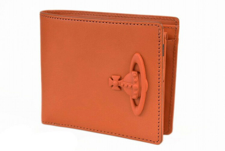 ヴィヴィアンウエストウッド 財布（メンズ） ヴィヴィアン ウエストウッド 二つ折り 財布 メンズ ブランド Vivienne Westwood フラップ 専用箱付 ラバーカラー オーブ オレンジ 男性 紳士 本革 VWK463 父の日 【あす楽】