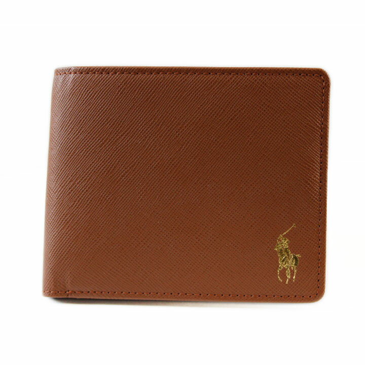 ポロ ラルフローレン 二つ折り 財布 メンズ ブランド POLO Ralph Lauren サフィアーノレザー フラップ 箱無 茶 キャメル ブラウン ゴールド ポニー ロゴ 20代 30代 40代 50代 おしゃれ 男性 紳士 本革