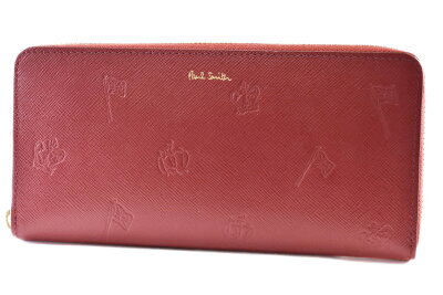ポールスミス 長財布 財布 ラウンドファスナー メンズ ブランド Paul Smith ポールドローイング 専用箱付 レッド 赤 男性 紳士 本革 PSC955 訳あり