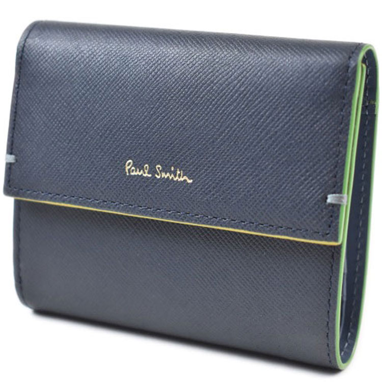 ポールスミス 二つ折り 財布 コンパクト メンズ ブランド Paul Smith カラードエッジ 箱無 紺 ネイビー 男性 紳士 本革 レザー 20代 30代 40代 50代 おしゃれ BPS593 訳あり