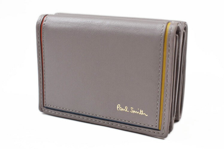 ポールスミス ミニ財布 三つ折り 財布 コンパクト メンズ ブランド ポール・スミス Paul Smith ブライトストライプカラーライン フラップ 専用箱付 ライトグレー 男性 紳士 本革 BPS073