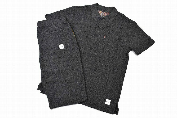 楽天Selectshop seasonポールスミス ルームウェア メンズ ブランド Paul Smith LOUNGEWEAR 上下 セット セットアップ 梨地 マルチストライプ 春夏 パジャマ ホームウェア 半袖 ポロシャツ ショートパンツ M L LL 黒 ブラック チャコール 男性 紳士 父の日 【あす楽】