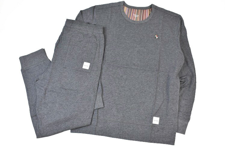 楽天Selectshop seasonポールスミス ルームウェア メンズ ブランド Paul Smith ラウンジウエア LOUNGEWEAR 薄手 上下 セット パジャマ クリスタルラビット 刺繍 長袖 クルーネック カットソー ロングパンツ M L LL チャコール杢 男性 紳士 【あす楽】