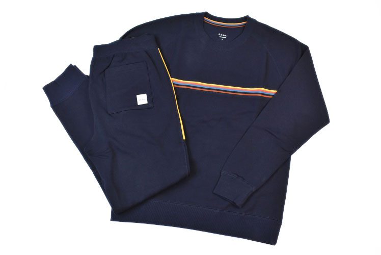 ポールスミス ルームウェア メンズ ブランド Paul Smith ラウンジウエア LOUNGEWEAR 上下 セット セットアップ アーティストストライプ クルーネック スウェット パジャマ 長袖 ロングパンツ 春 秋 M L LL 紺 ネイビー 男性 紳士 