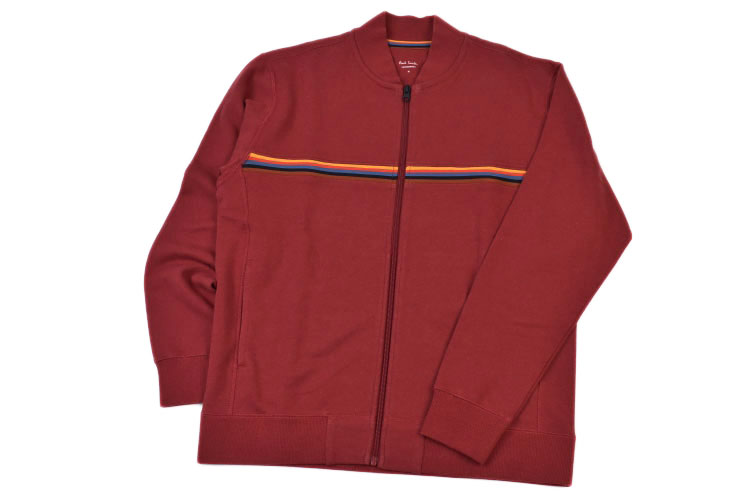 ポール・スミス トップス メンズ ポールスミス ルームウェア メンズ ブランド Paul Smith ラウンジウエア LOUNGEWEAR ジップアップ アーティストストライプ ストレッチ スウェット 長袖 ホームウェア 薄手 トップス M L LL 赤 レッド 男性 紳士 紙タグ無 【あす楽】