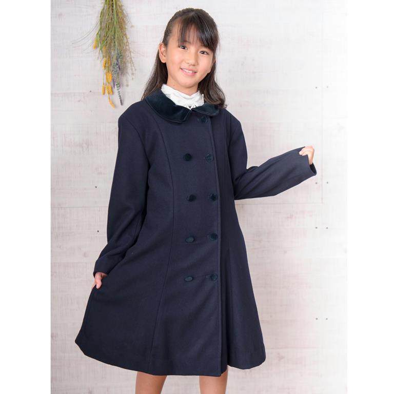 Seek 【Pico prima】女子 子供ウールコート SS17302ベルベット襟で上品なダブルウールコートスクールコート紺 ネイビー 卒園式 入学式 卒業式...