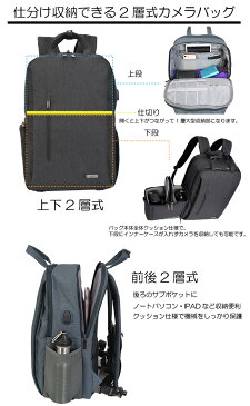 【バージョンアップ版】カメラバッグ 一眼レフリュック カメラリュック リュックサック 旅行バッグ 登山リュック トラベルリュック 撥水 防水カバー インナーケース USBポート 大容量 2層 送料無料