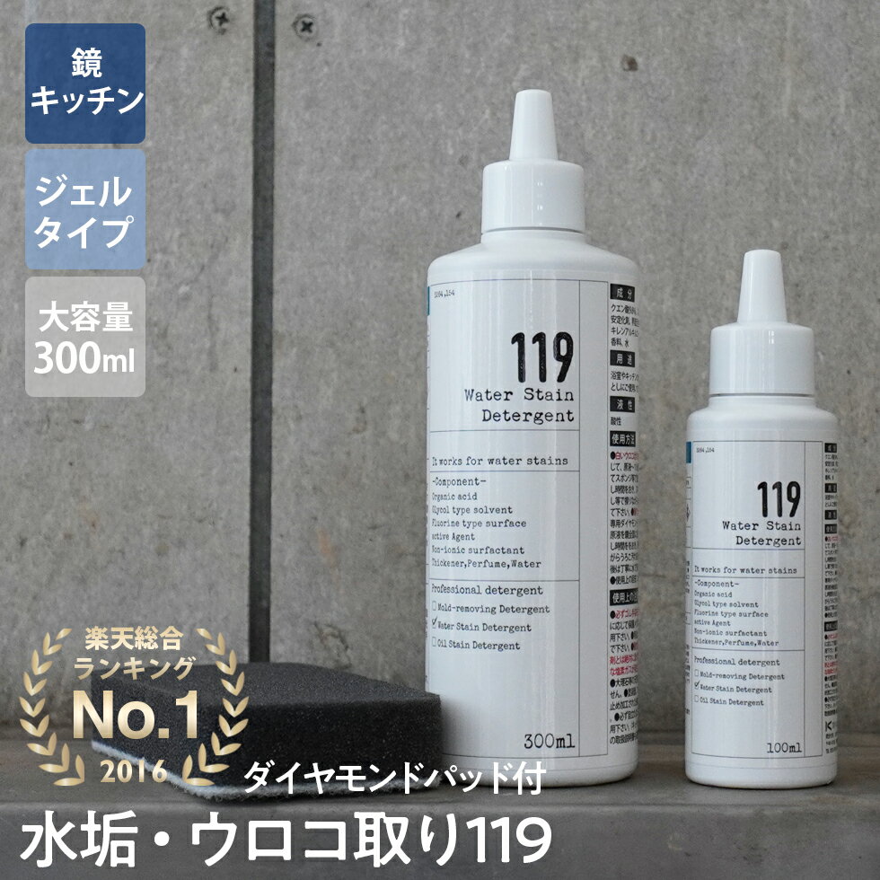 【119の日は30%OFF！11月9日0時〜10日23時59分まで】【新ボトル】水アカ 鏡のうろこ取り119 300ml ダイヤモンドパッド付き 大容量のサムネイル
