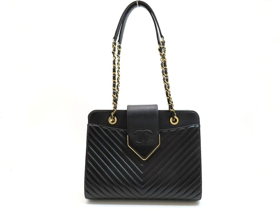 【新着】シャネル レザー×GD金具 ブラック Vステッチ 