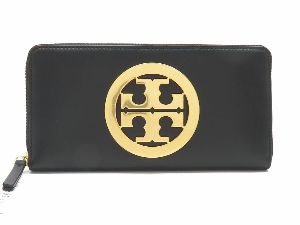 【新着】トリーバーチ 41856 レザー ブラック チャーリー ジップ コンチネンタル ウォレット 長財布【池袋店】【中古】