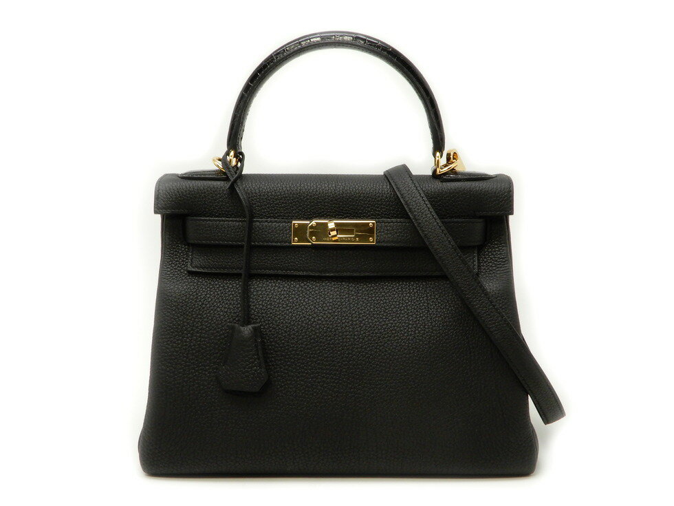 エルメス トゴ×クロコダイルポロサス ブラック×GD金具 D刻印 内縫 ケリータッチ 28 2WAYバッグ【新宿店】【中古】のサムネイル