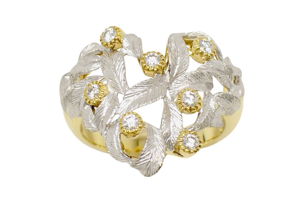 K18YG/WG メレダイヤ0.21ct 葉 デザイン リング #13 【新宿店】【中古】【新着】