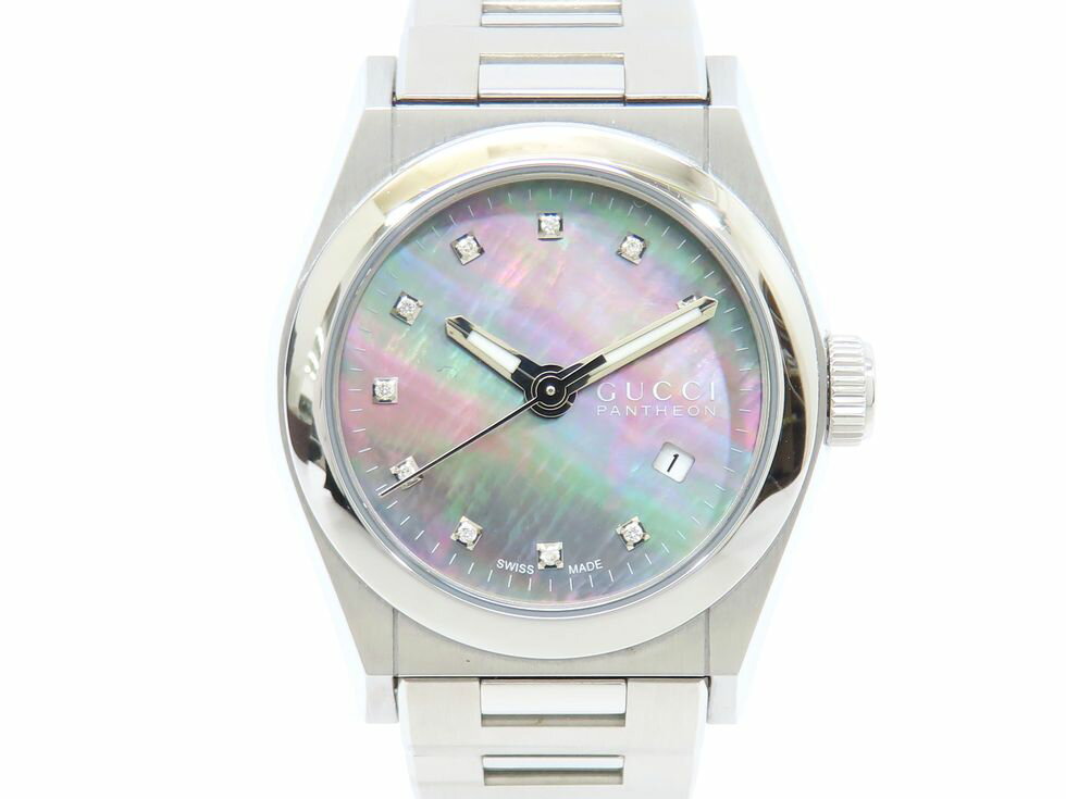 グッチ 115.5/YA115506 パンテオン 10Pダイヤ SS クォーツ レディース腕時計 【 ...