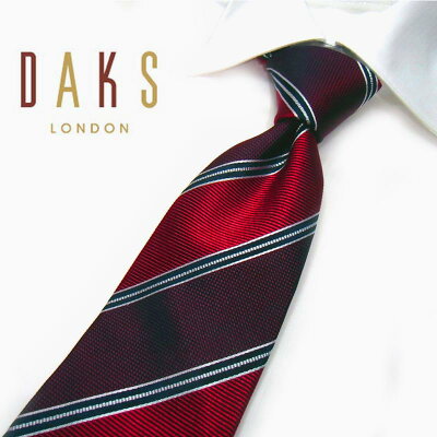 【ギフトBOX 無料】【ダックス/DAKS LONDON】ストライプ ネクタイ レッド赤×エンジ 絹100% 日本製【 父の日 誕生日 お祝い 餞別 ギフト 無料 プレゼント】ギフトブランド A1