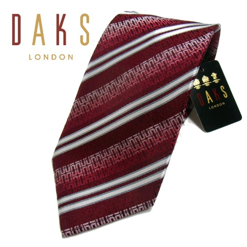 ダックス ネクタイ 【ギフトBOX 無料】【ダックス/DAKS LONDON】ストライプ×Dマーク デザイン ネクタイ エンジ 絹100％ 日本製 【 誕生日 お祝い 餞別 ギフト 無料 プレゼント】ギフトsaA5 ブランド