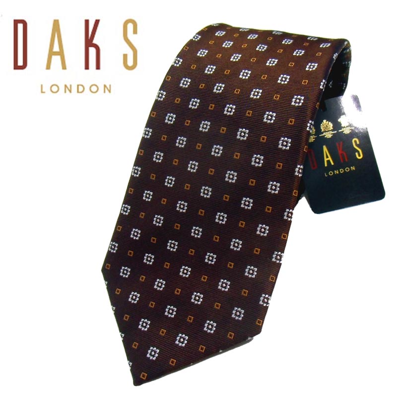 ダックス ネクタイ 【ギフト BOX 無料 】【ダックス/DAKS LONDON】上質！絹100％ スクエア 小紋 ネクタイ ブラウン【 誕生日 お祝い 餞別 ギフト 無料 プレゼント】saA7 ブランド ギフト