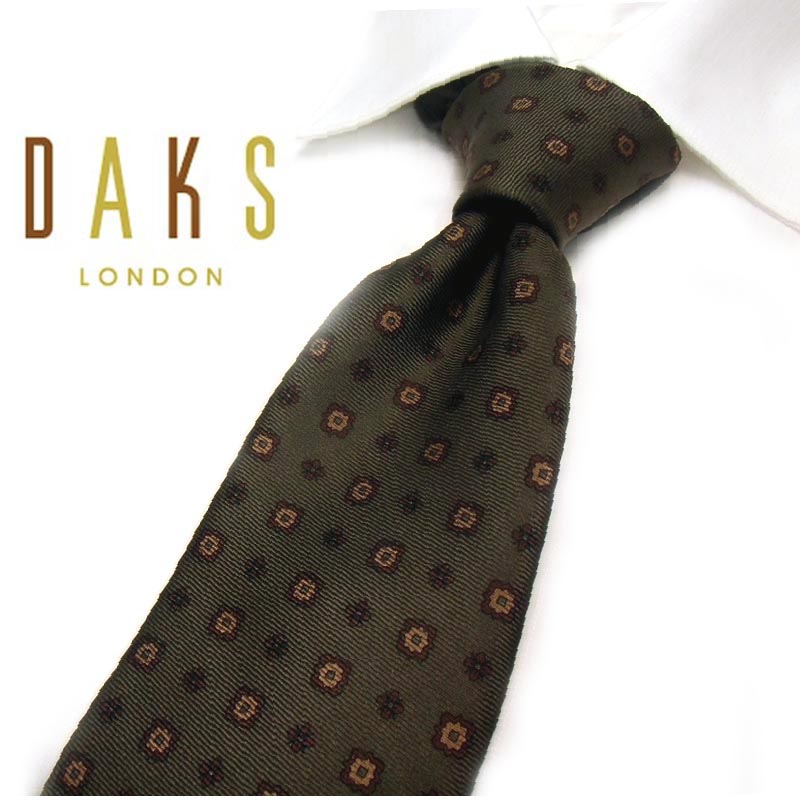 ダックス ネクタイ 【ギフトBOX 無料】【ダックス/DAKS LONDON】上質！絹100％！小紋デザイン ネクタイ カーキ 日本製【 誕生日 お祝い 餞別 ギフト 無料 プレゼント】ギフトブランド A3