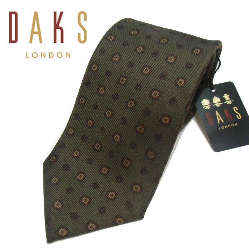 ダックス ネクタイ 【ギフトBOX 無料】【ダックス/DAKS LONDON】上質！絹100％！小紋デザイン ネクタイ カーキ 日本製【 誕生日 お祝い 餞別 ギフト 無料 プレゼント】ギフトブランド A3