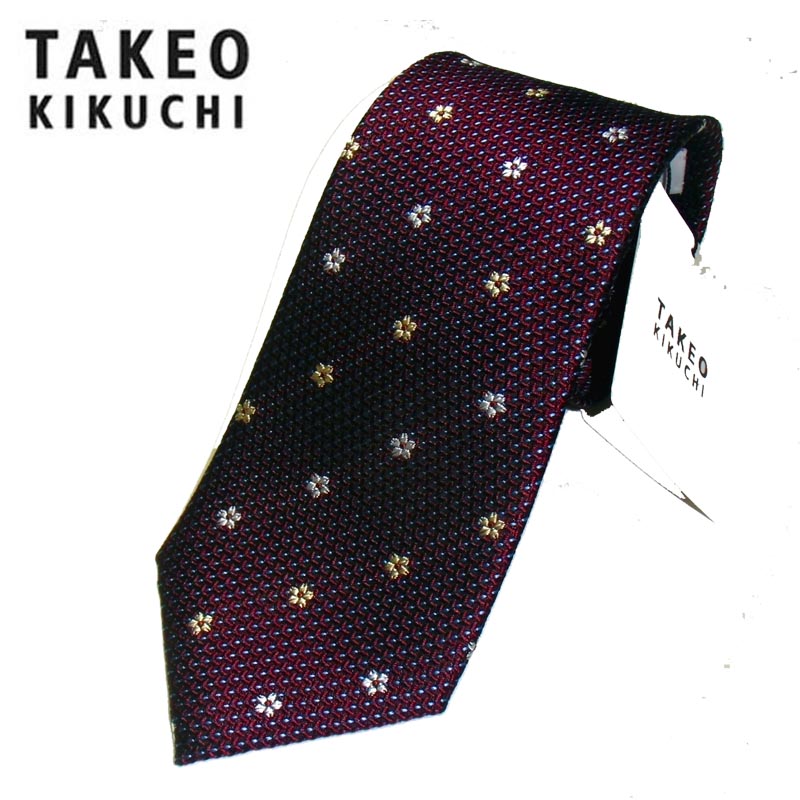 タケオキクチ 【SALE】【ギフトBOX 無料】タケオ キクチ 小花 フラワー ネクタイ / エンジ【TAKEO KIKUCHI】 上質！絹100％ 日本製 Hand Made【 誕生日 お祝い 餞別 ギフト 無料 】ブランド RA13 00011