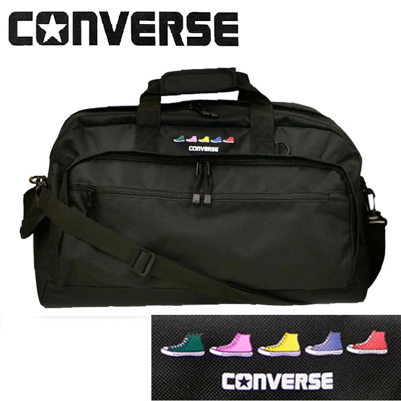 【コンバース/CONVERSE】ボストンバッグ スポーツバッグ /大容量！45L ショルダー付属 マルチカラーシューズデザイン！!【ブラック】【男女兼用】ご旅行に！スポーツ！キャンプ！アウトドア！ジム！部活！出張！