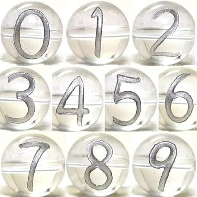 【ほぼ全品P20倍!12月3日19時59分まで】 (横穴) 『10玉セット』 数字 彫刻 水晶 10mm 銀色 パワーストーン バラ売り 天然石 パワーストーン...