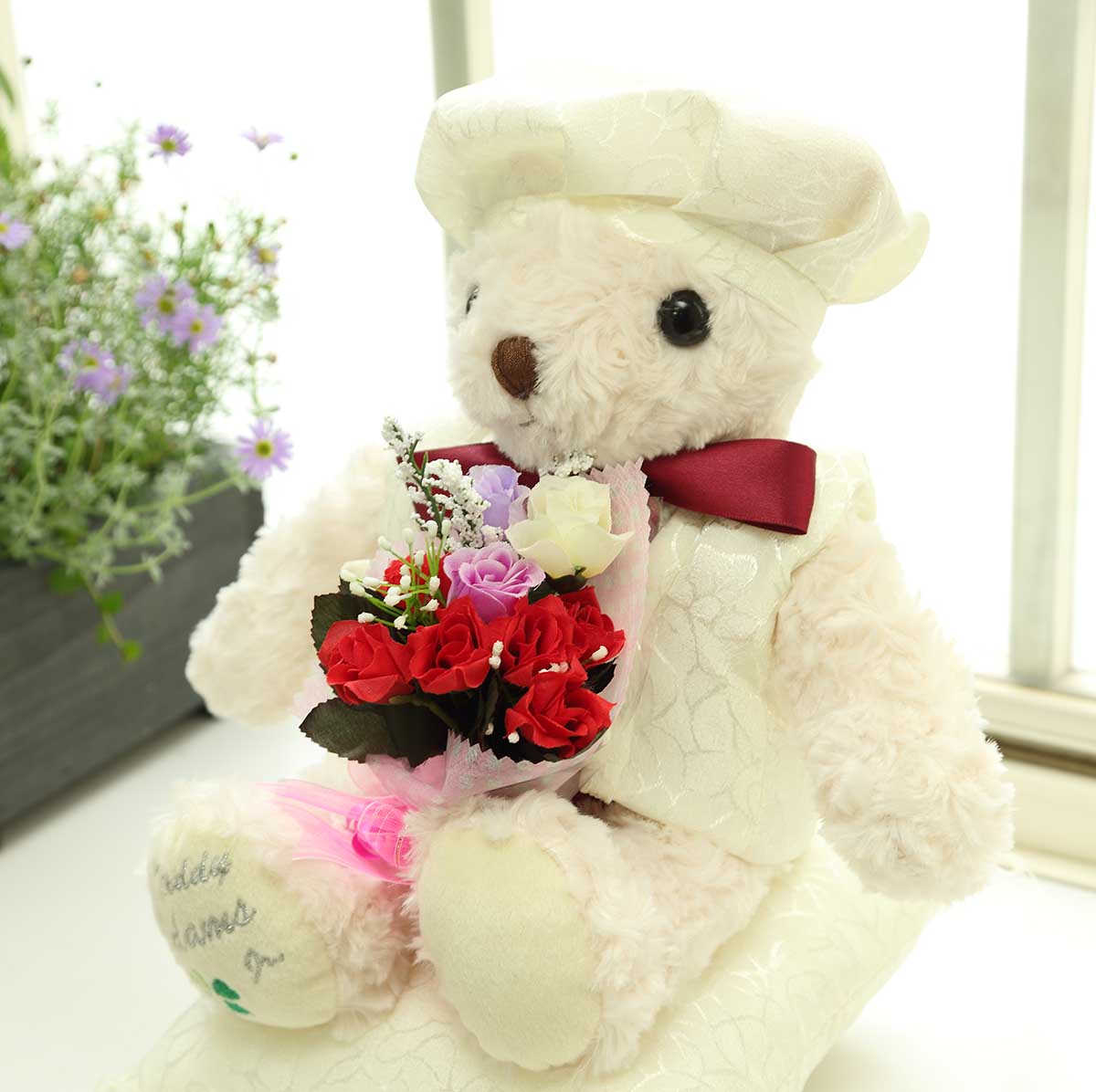 【日本製】百寿のお祝い プレゼント ぬいぐるみ テディベア 「アダムスJr.」ちゃんちゃんこ Mサイズ　3色