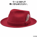 フェルト 中折ハット メンズ 中折れ帽 秋冬 国産 日本製 エドハット レディース ウール中折れハット EDHAT レッド 赤 紳士 婦人 男女兼用 帽子 16...