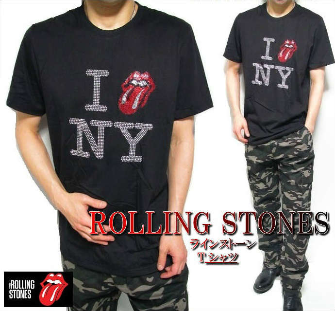 ローリングストーンズ Tシャツ メンズ/レディース アイラブ ベロ ラインストーン/スタッズ 半袖 ROLLING STONES レディース ロック メンズファッション トップス ミュージック カットソー