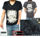 エドハーディー tシャツ スカルtシャツ ed hardy エド ハーディー Tシャツ メンズ 小文字 スタッズ スパンコール Vネック 半袖 ビンテージ チャコール/ブラック 2カラー S-L