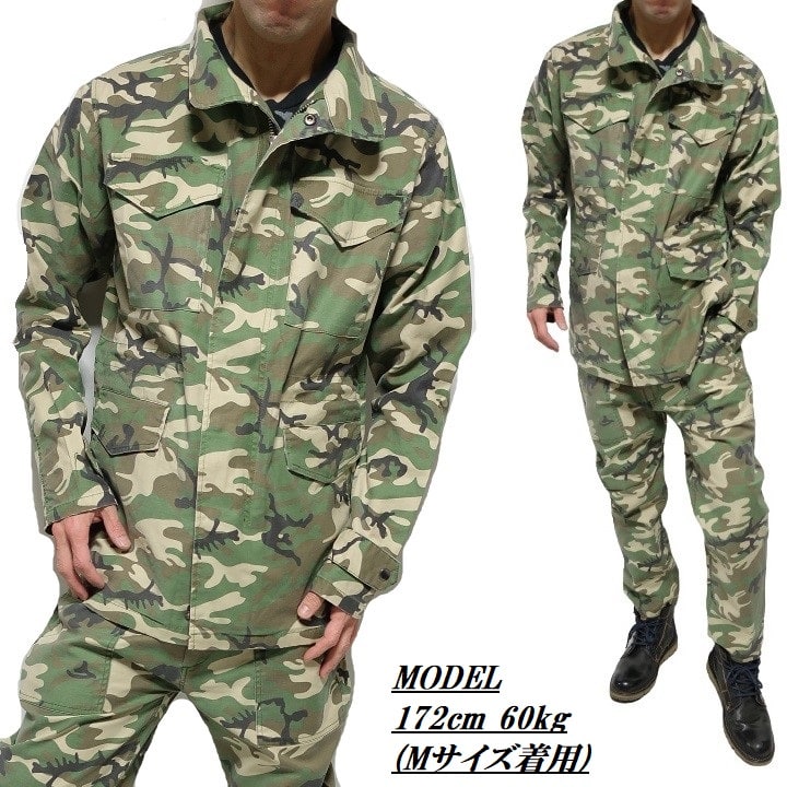 迷彩 M-65 セットアップ 上下 ミリタリー カモフラージュ ベイカー チノパンツ 服 薄手 春/秋 メンズ/レディース/ユニセックス ライトアウター ジャケット/パンツ 通販 グリーン サイズM-L