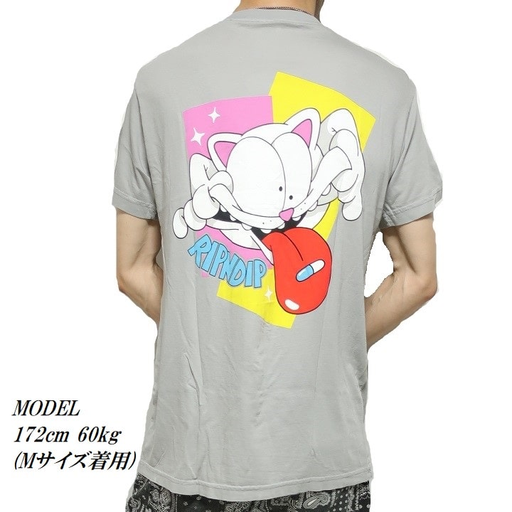 Tシャツ メンズ リップンディップ RIPNDIP 半袖 かわいい ロードナーマル 猫/キャット 変顔 メンズファッション トップス カットソー ライトグレー サイズM-L-XL
