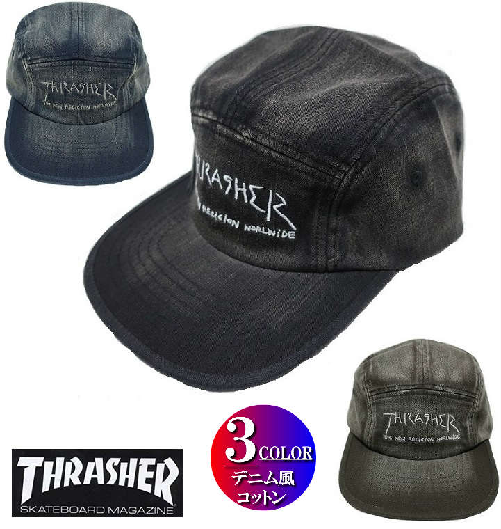 スラッシャー キャップ メンズキャップ ブランド THRASHER/CAP ベースボール/野球帽 デニム風/裏メッシュ ロゴ刺繍 メンズ ストリート カジュアルファッション スケーター 帽子