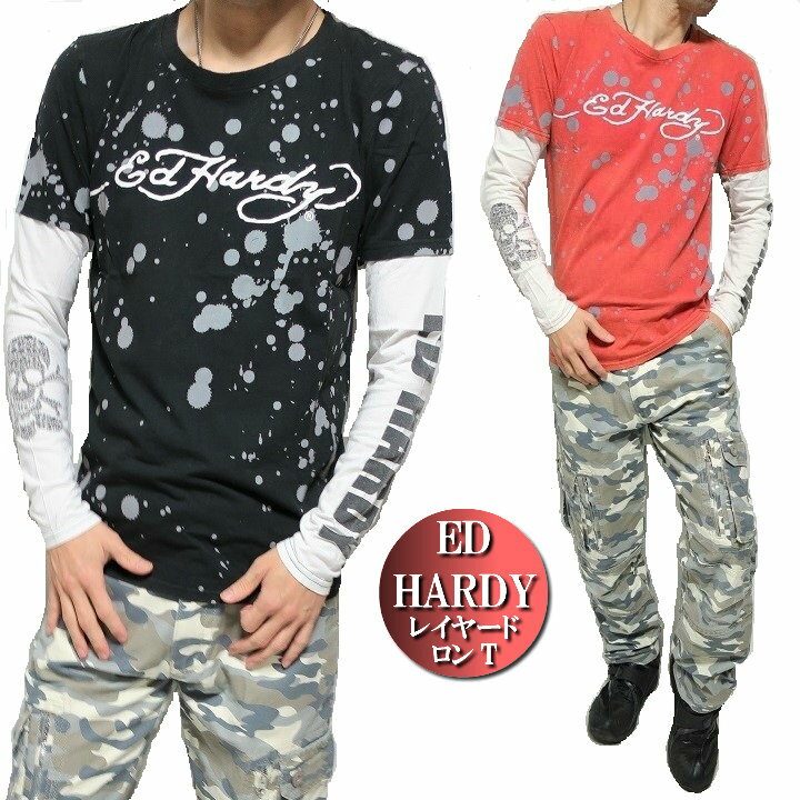 エドハーディー ed hardy エド・ハーディー Tシャツ ロンT メンズ レイヤード シンプル ペイント/スカル/ドクロ/長袖 S-L