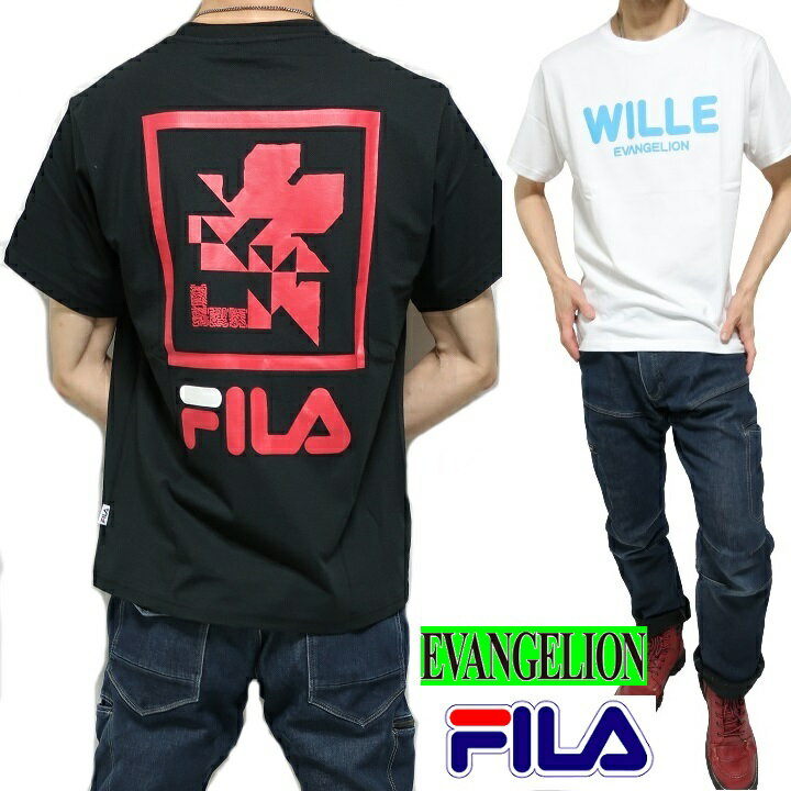 FILA/フィラ エヴァンゲリオン/EVANGELION Tシャツ メンズ/レディース ユニセックス ヴィレ/ネルフ/WILLE/NERV ブラック ホワイト S-XL