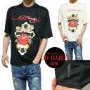 エドハーディー tシャツ ed hardy Tシャツ メンズ ドライ/メッシュ 十字架 半袖 カットソー ブラック/クリーム ビッグサイズ/大きいサイズ M/L/XL/3L/XXL/4L 送料無料 ギフト