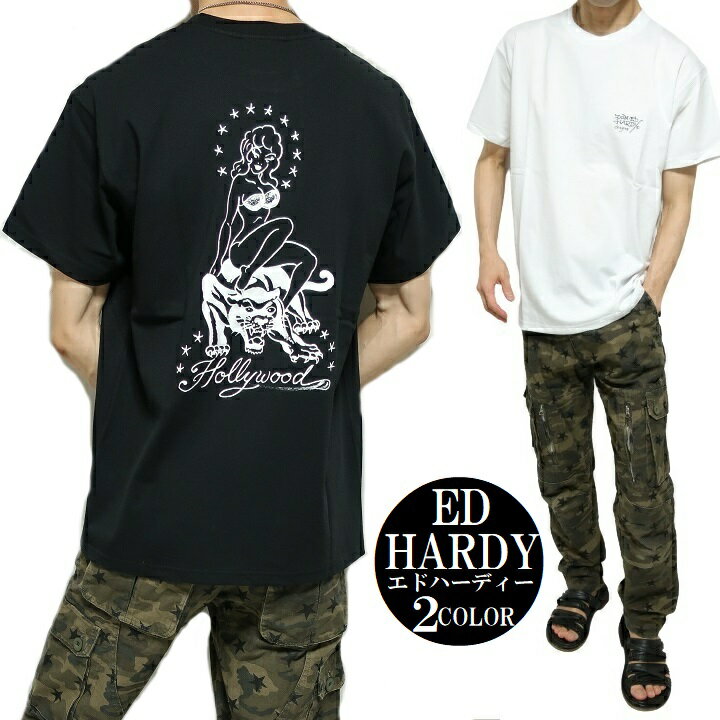 楽天シンキロウ〜ジャケットエドハーディー ed hardy Tシャツ メンズ レディース/パンサー 半袖 ワイドサイズ セクシーガール カットソー ブラック/ホワイト USAコットン サイズM サイズL ギフト