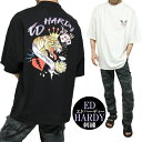 エドハーディー ed hardy Tシャツ メンズ スカル ドクロ tシャツ スカルtシャツ タイガー/虎/寅/トラ/とら 5分袖/ワイドサイズ 半袖 カットソー ブラック/ホワイト ロゴ刺繍 サイズM-L ギフト